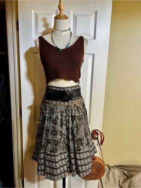 Coupe Collection India Wms Paisley Pleated Cotton Lined Boho Festival Skirt M